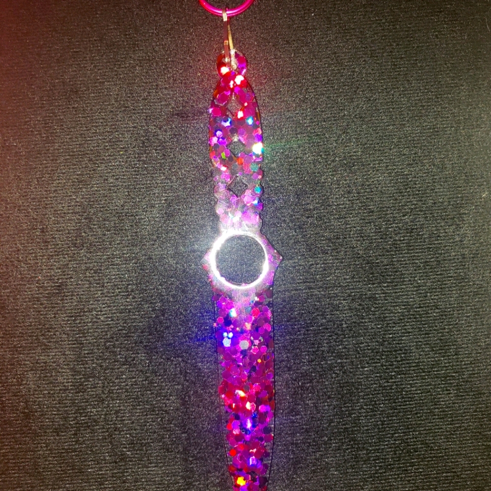 Fuchsia/Black Glitter Self Defense Key Chain Knife
